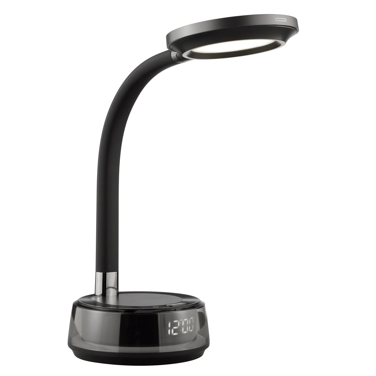 Moonglow 53cm Sort skrivebordslampe Fra Brilliant - Den er lavet af sort metal og plastik og har et stilfuldt design med en fleksibel arm, der g&oslash;r den perfekt som l&aelig;se- eller sengelampe.