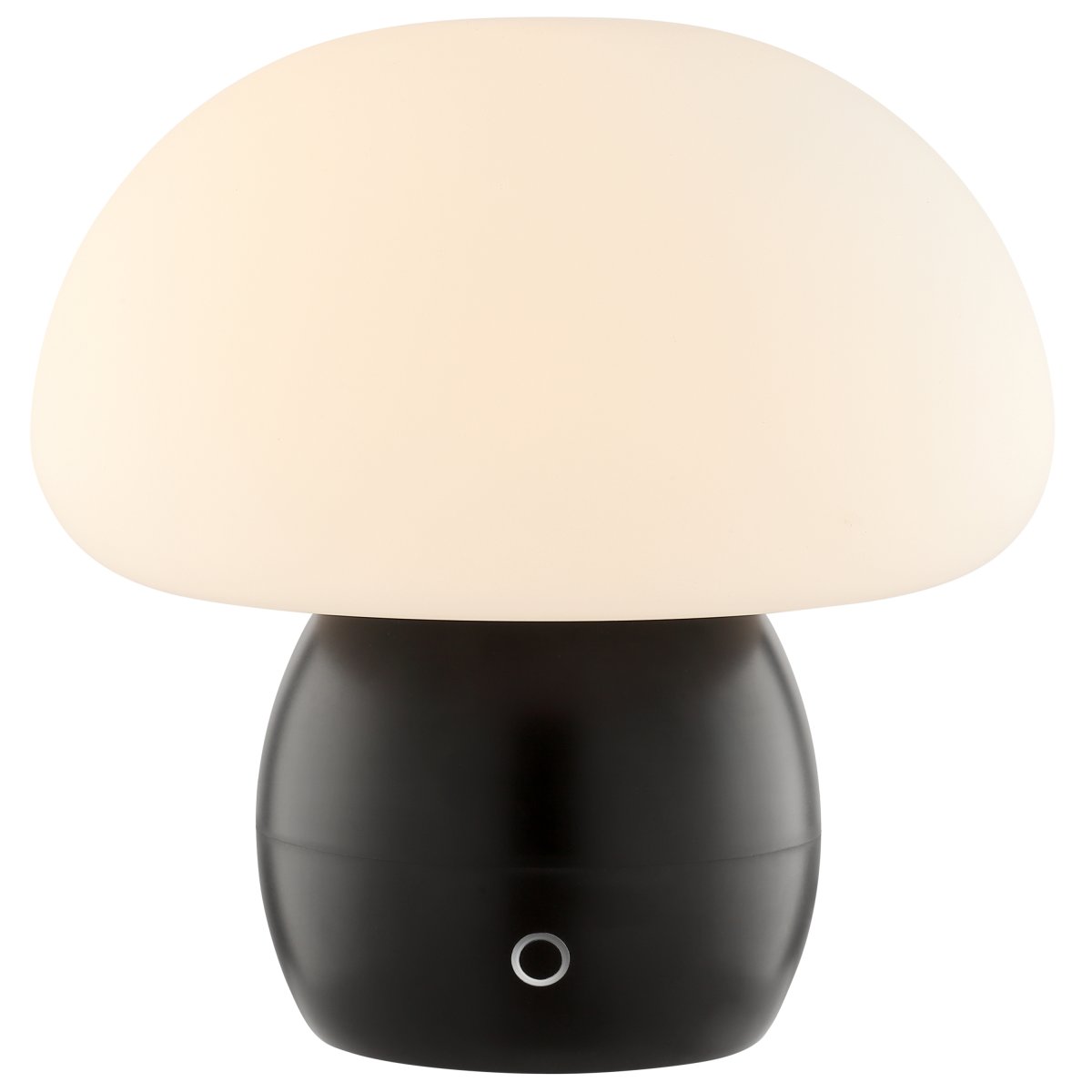 Dupos 22cm Sort bærbar Fra Brilliant - Dupos er en moderne og praktisk bordlampe i hvidt glas og en sort plastikbase, designet i et svampeinspireret design, der gør den til et dekorativt element i alle typer interiører - fra soveværelser til stuer, køkkener eller terrasser.