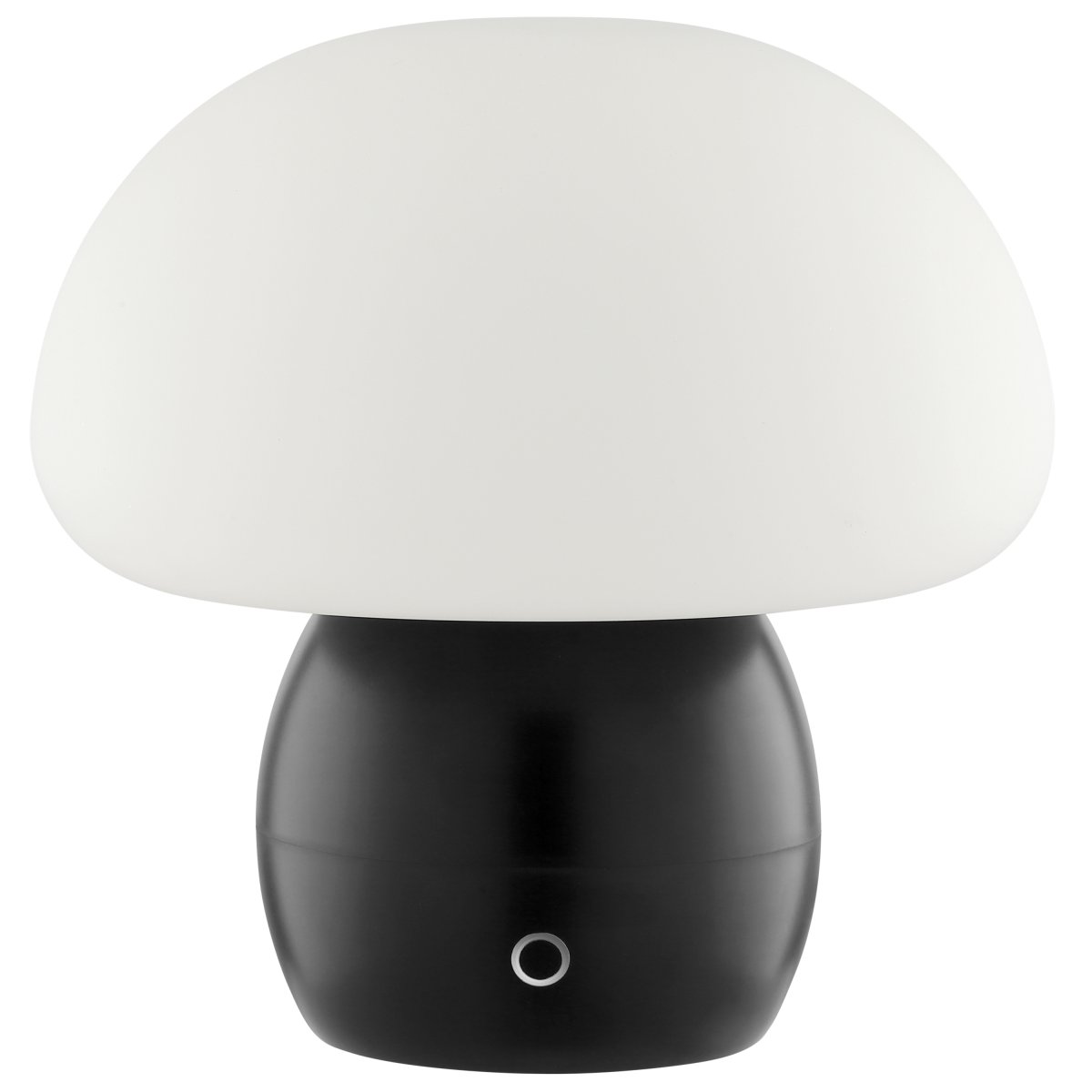 Dupos 22cm Sort bærbar Fra Brilliant - Dupos er en moderne og praktisk bordlampe i hvidt glas og en sort plastikbase, designet i et svampeinspireret design, der gør den til et dekorativt element i alle typer interiører - fra soveværelser til stuer, køkkener eller terrasser.
