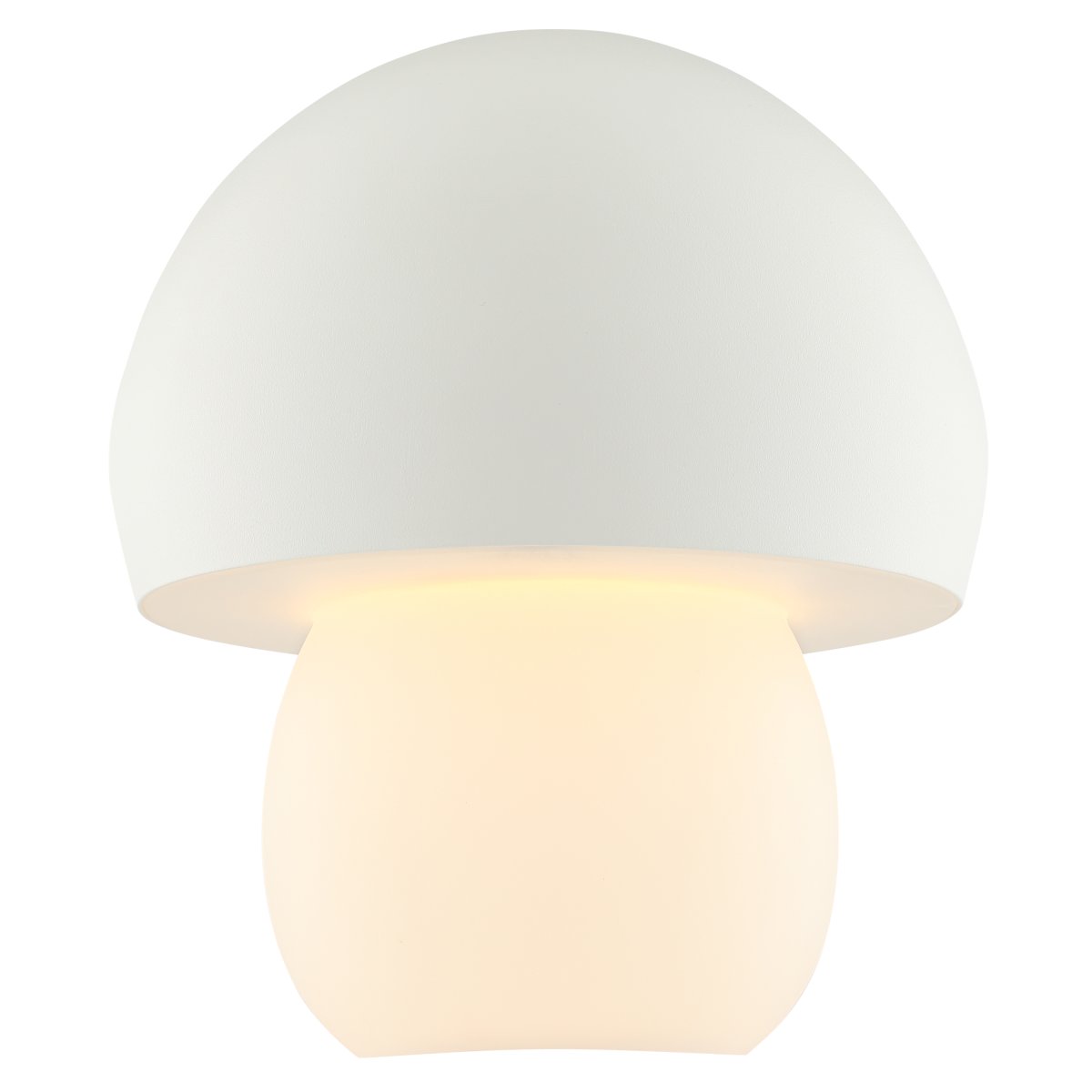 Dupis 24cm Hvid bærbar Fra Brilliant - Dupis er en moderne og praktisk bordlampe i hvidt metal og plastik, designet i et svampeinspireret design, der gør den til et dekorativt element i alle typer interiører - fra soveværelser til stuer, køkkener eller terrasser.