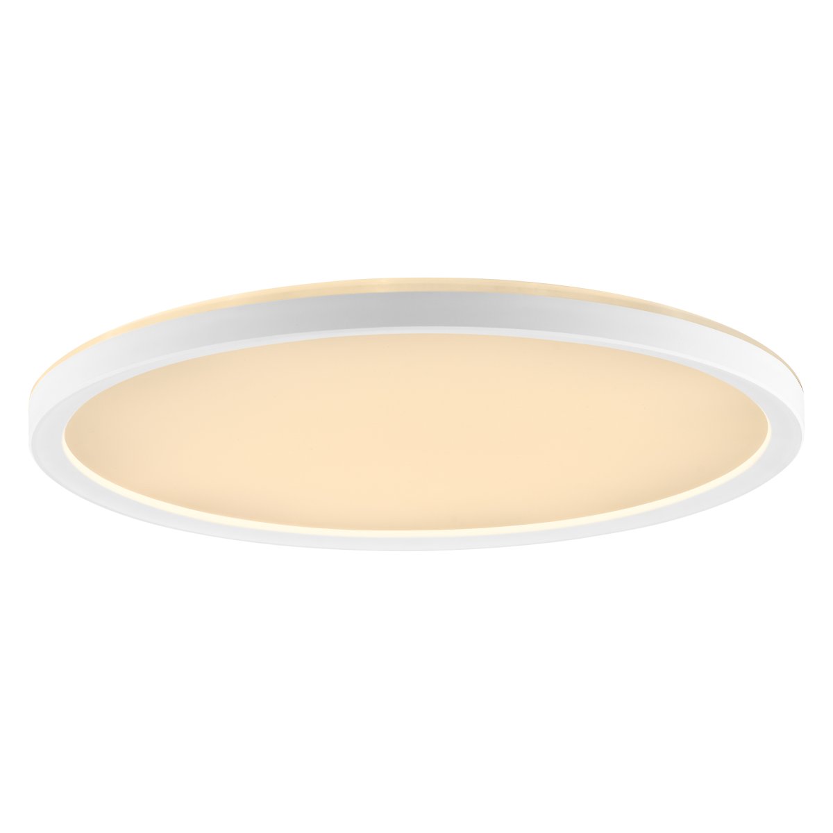 Samora Ø30 Hvid plafond Fra Brilliant - Den hvide ramme omfavner et stort LED-panel, der udsender et klart og jævnt lys over hele overfladen - perfekt til rum, hvor god belysning er vigtig.