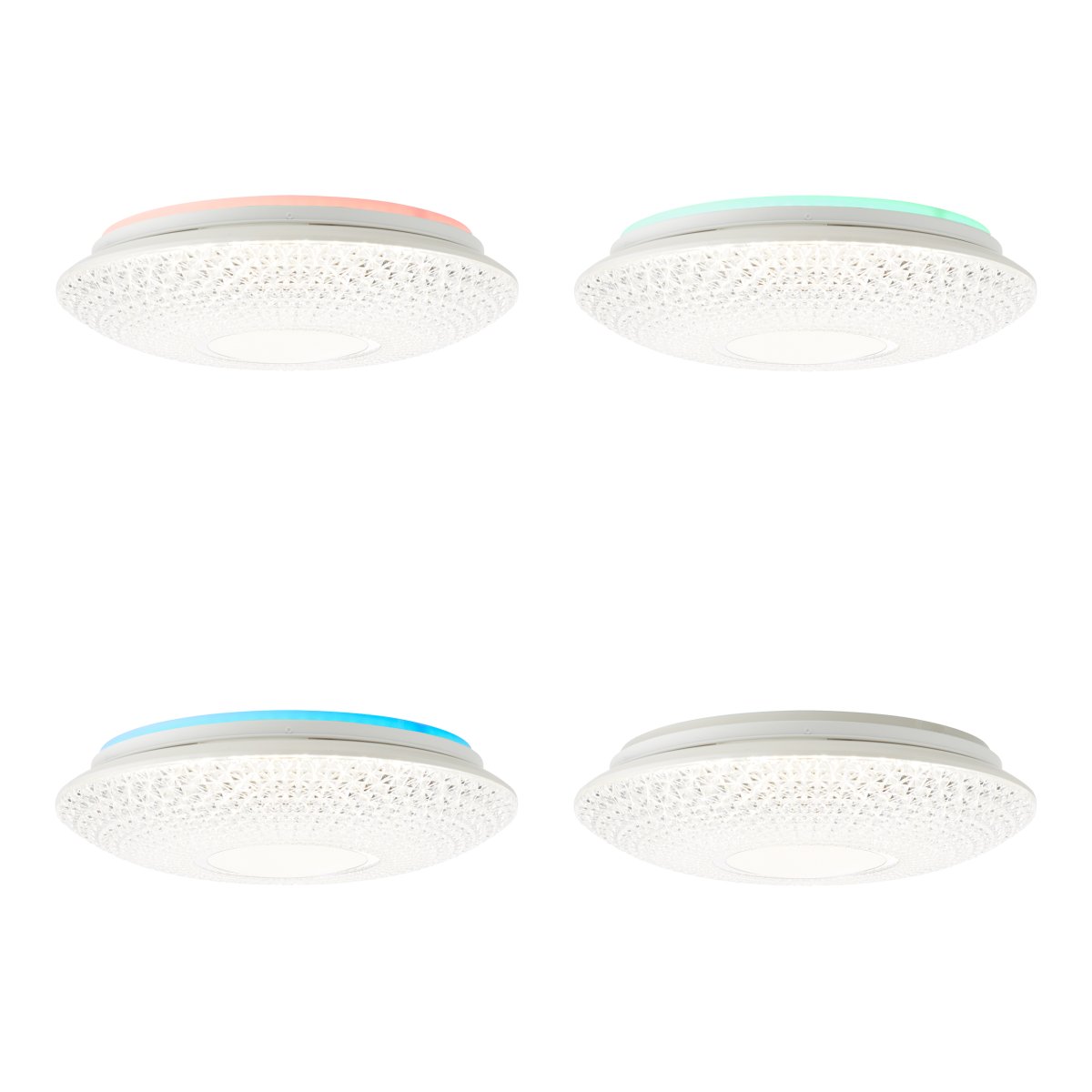 Lucian Ø40 Hvid plafond Fra Brilliant - LED-panelet omfavnes af den klare sk&aelig;rm med sm&aring; prismer, der skaber et smukt lysm&oslash;nster i rummet, n&aring;r lampen er t&aelig;ndt.