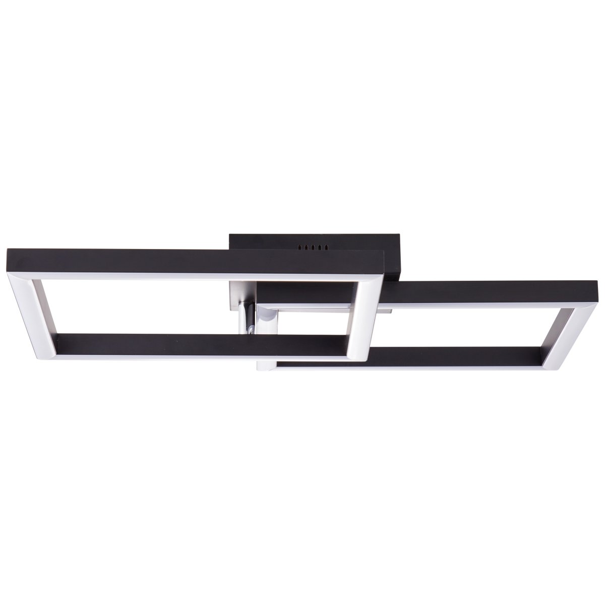 Kjorn 50cm Sort plafond Fra Brilliant - Den sorte ramme og de to firkanter med integreret LED udsender et klart lys, der kan d&aelig;mpes i tre trin med din almindelige v&aelig;gkontakt.
