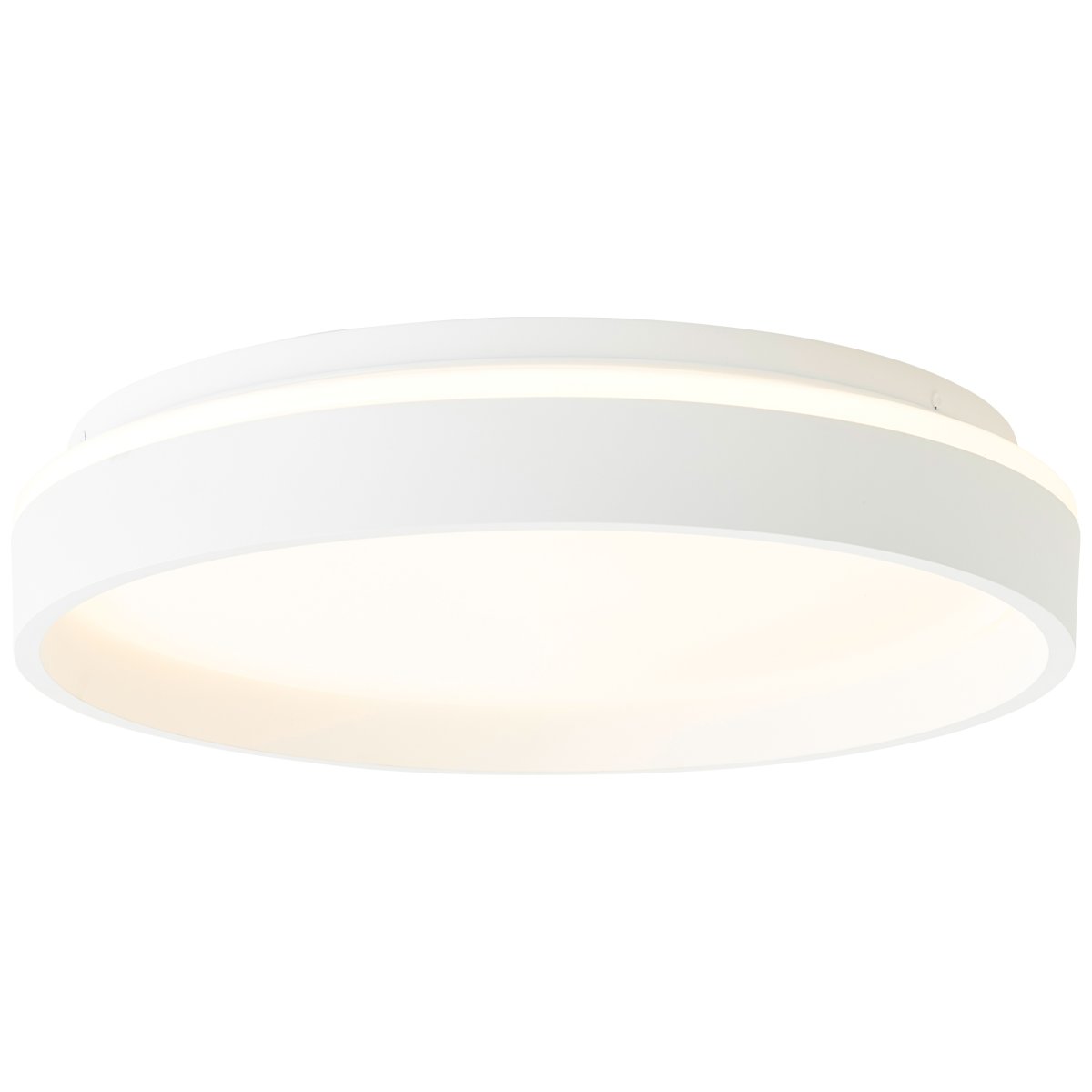Kalmar Ø40 Hvid plafond Fra Brilliant - Den hvide ramme omfavner LED-panelet, der giver et j&aelig;vnt lys i rummet.