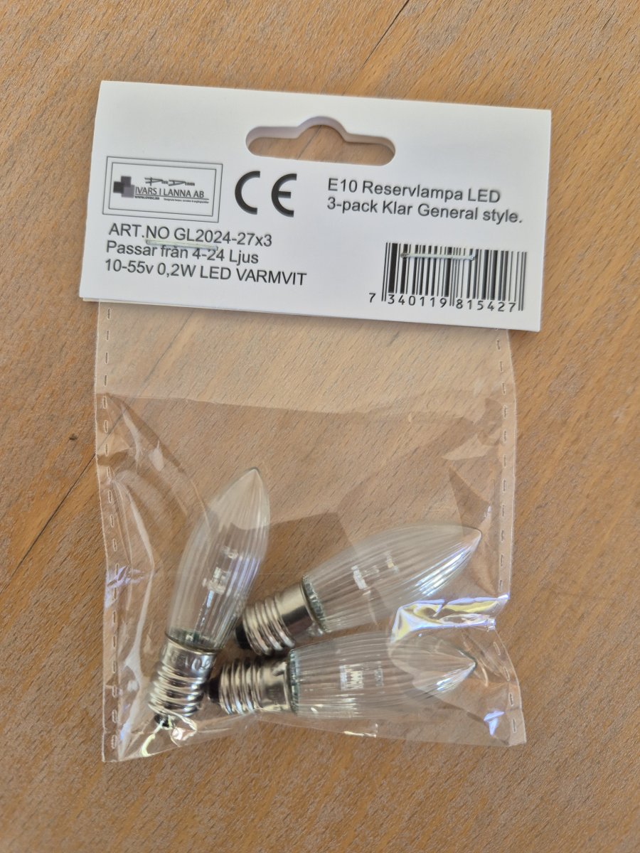 E10 LED 0,2W 2700K 3-pk Fra Pixie Design - Erstatningsp&aelig;re i en pakke med 3, E10-fatning, 0,2w pr.