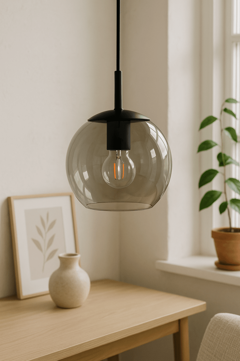 Globi Ø15 Røgfarvet vindueslampe Fra Nordic Lighting - Kombinationen af r&oslash;get glas og sorte detaljer skaber et tidl&oslash;st design.