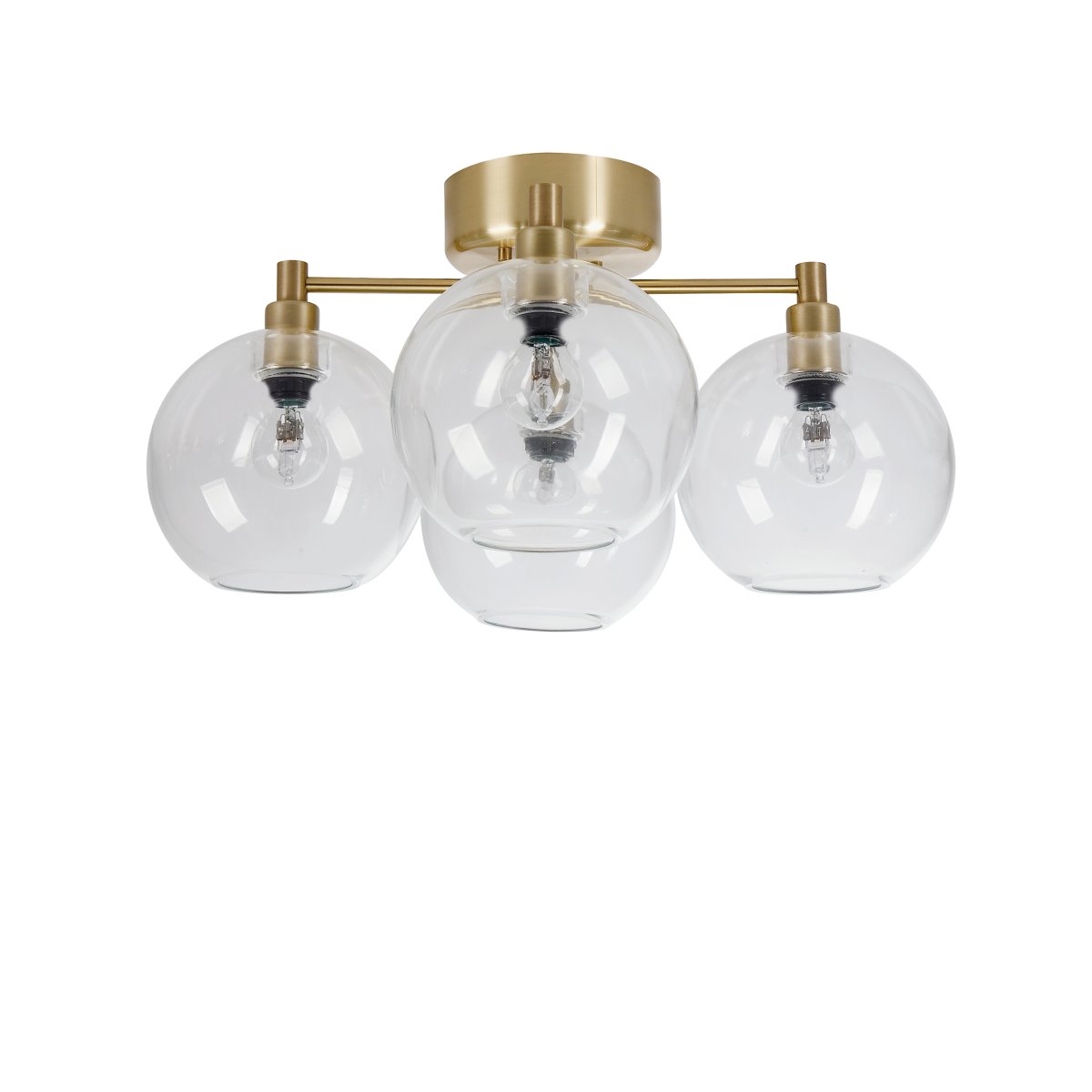 Gloria Ø46 Messing/transparent plafond Fra Belid - Gloria er en stilfuld loftslampe med fire runde sk&aelig;rme i mundbl&aelig;st glas.