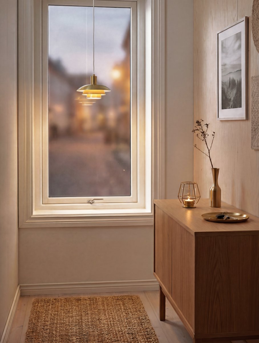Epsilon Ø20 Guld vindueslampe Fra Aneta Lighting - Epsilon vindueslampe har et tidl&oslash;st design med flere sk&aelig;rme i forskellige niveauer, der giver lampen et karakteristisk og elegant udtryk.