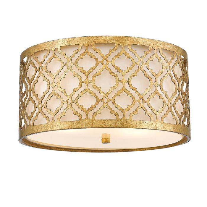 Arabella Ø40 Guld plafond Fra Elstead Lighting - Lampen er ogs&aring; udstyret med en bundplade i hvidt glas, der skaber en j&aelig;vn og bl&aelig;ndfri lysfordeling.