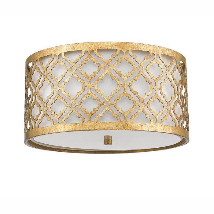 Arabella Ø40 Guld plafond Fra Elstead Lighting - Lampen er ogs&aring; udstyret med en bundplade i hvidt glas, der skaber en j&aelig;vn og bl&aelig;ndfri lysfordeling.