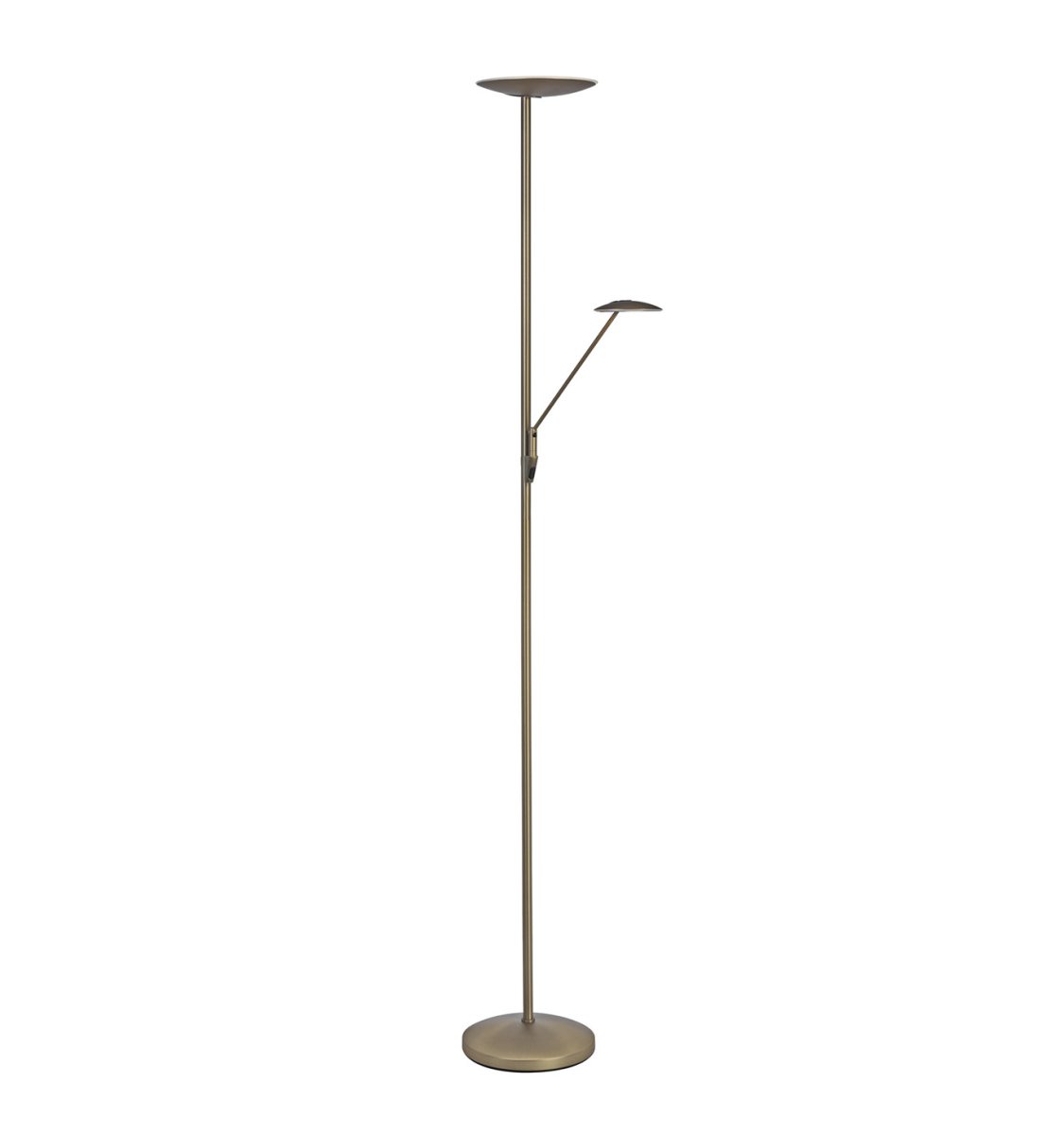 Barone Messing gulvlampe Fra Texa Design - Lampen har en trykdæmper, så du kan justere lysstyrken og farvetemperaturen fra varmt hvidt lys på 2700K til køligt hvidt lys på 4000K.