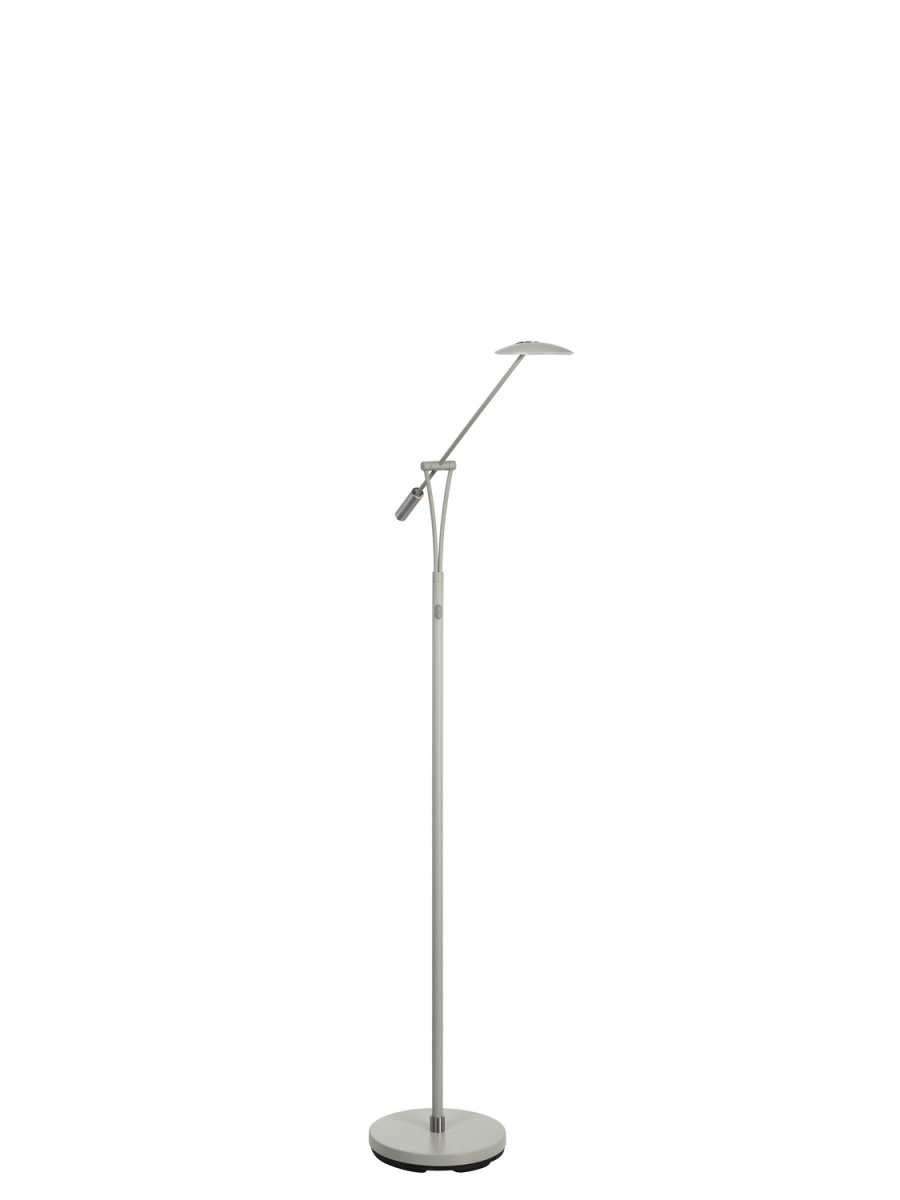Recco Sand gulvlampe Fra Texa Design - Den giver et godt læselys på 600 lm, og med trykdæmperen kan du justere lysstyrken og farvetemperaturen fra varmt hvidt lys på 2700K til koldt hvidt lys på 4000K.