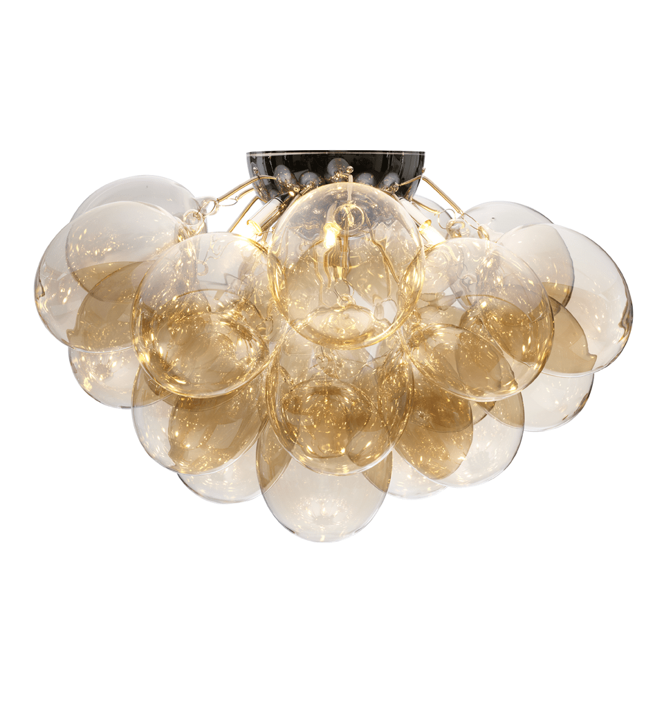 Gross Ø70 Rav plafond Fra By Rydéns - De h&aring;ndlavede glaskugler giver en unik f&oslash;lelse af kvalitet og h&aring;ndv&aelig;rk, samtidig med at de spreder en fin og behagelig gl&oslash;d, der fylder rummet med en bl&oslash;d og indbydende atmosf&aelig;re.