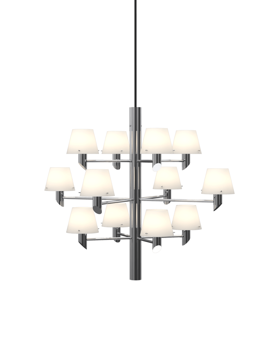 Gil Ø67 Krom loftslampe Fra Herstal - Et moderne design, der reflekterer lys og liv med selvsikker elegance gennem de opalglassk&aelig;rme.