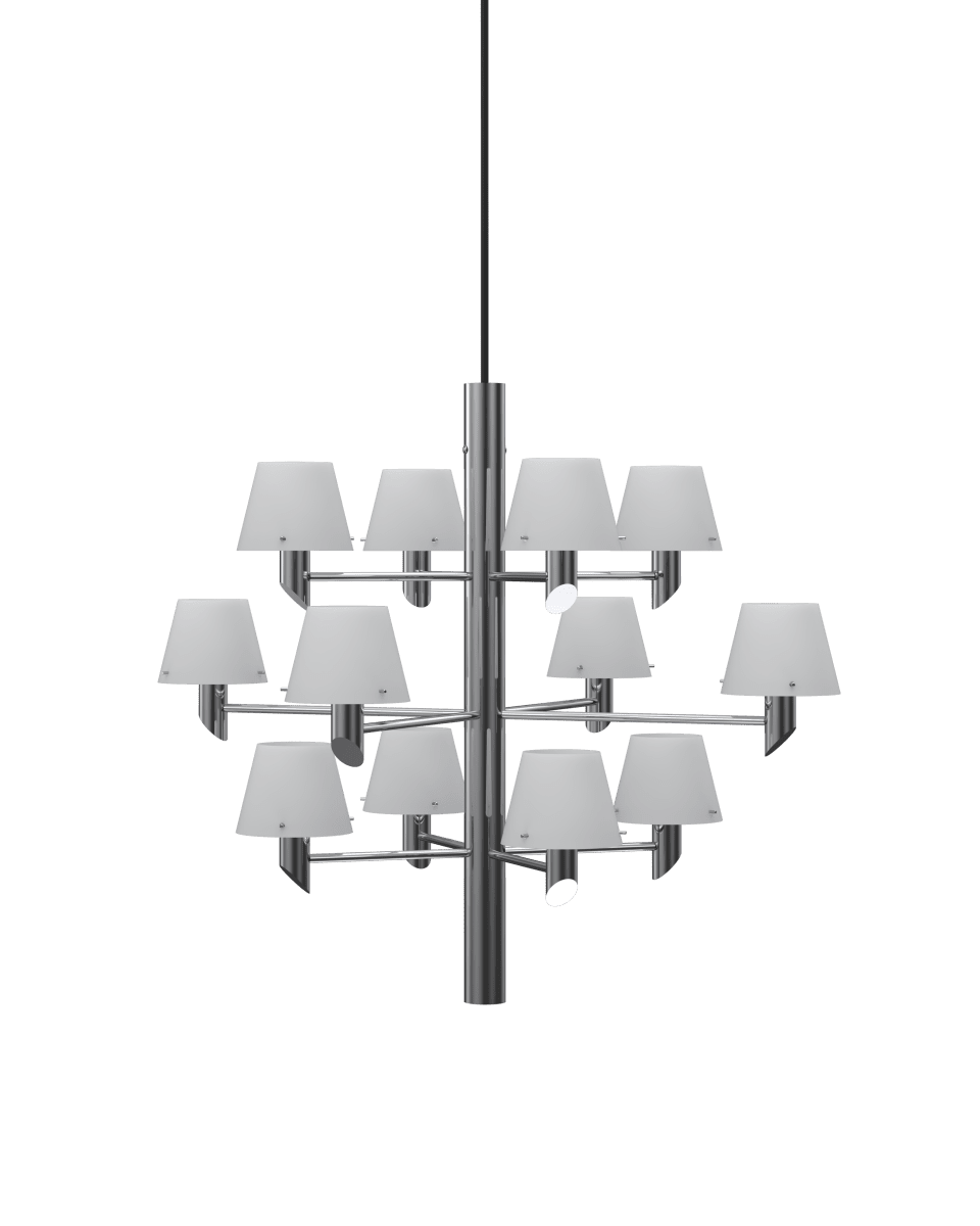 Gil Ø67 Krom loftslampe Fra Herstal - Et moderne design, der reflekterer lys og liv med selvsikker elegance gennem de opalglassk&aelig;rme.