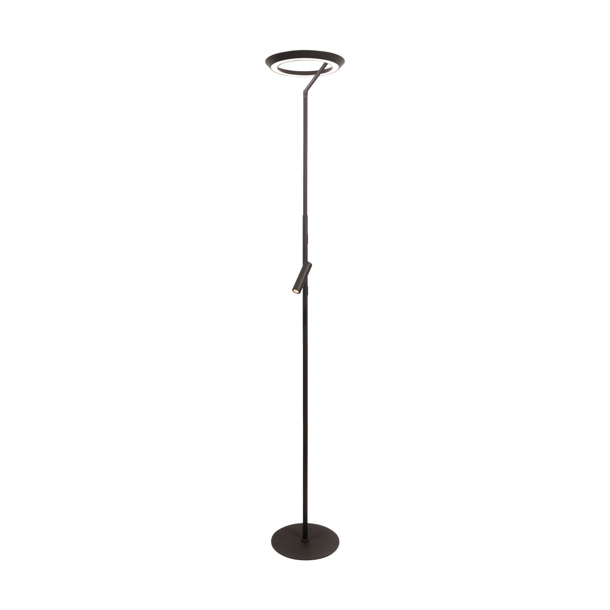 Celeste 2 Sort gulvlampe Fra Lucide - Den runde uplight spreder lyset b&aring;de opad og nedad og skaber en god generel belysning i rummet.