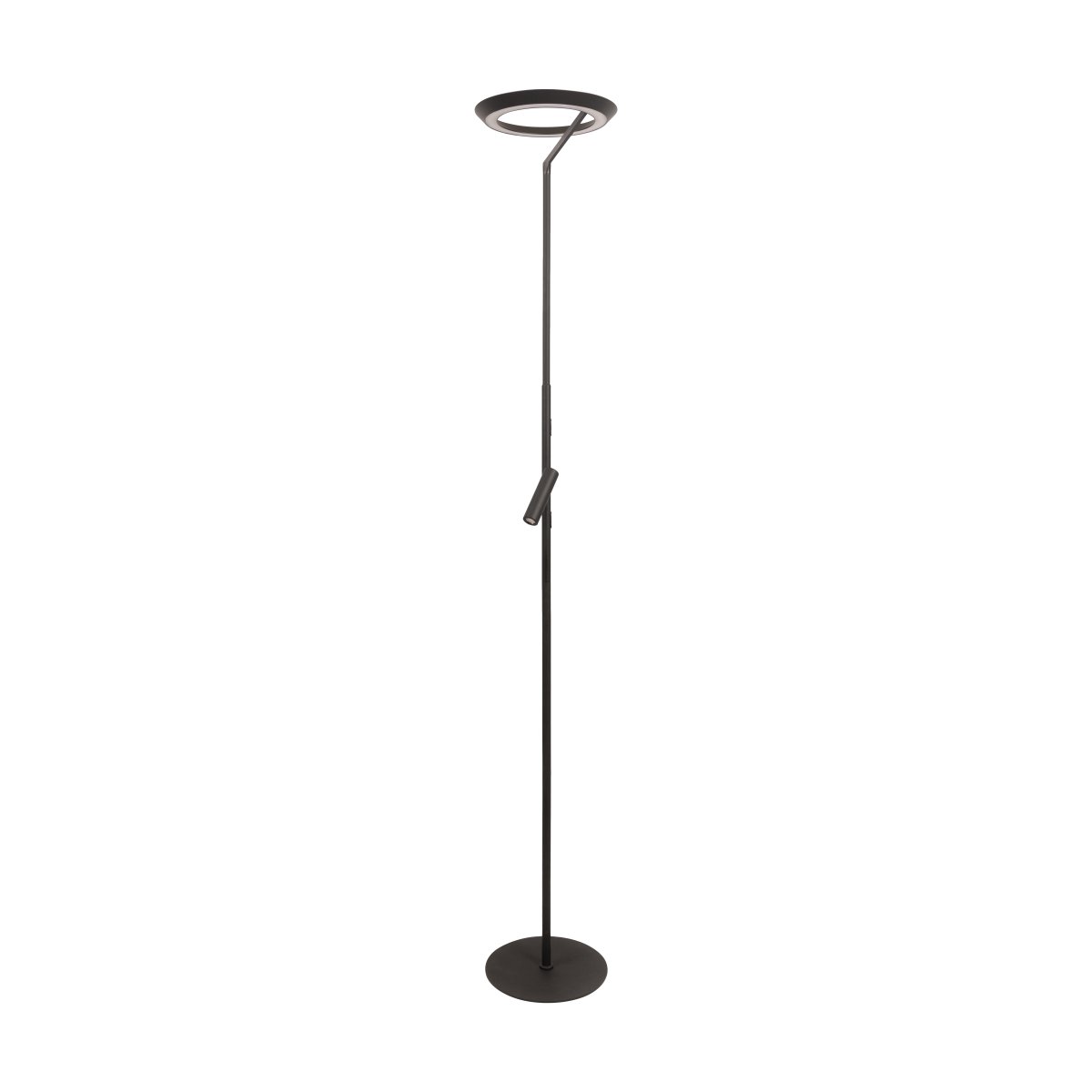 Celeste 2 Sort gulvlampe Fra Lucide - Den runde uplight spreder lyset b&aring;de opad og nedad og skaber en god generel belysning i rummet.