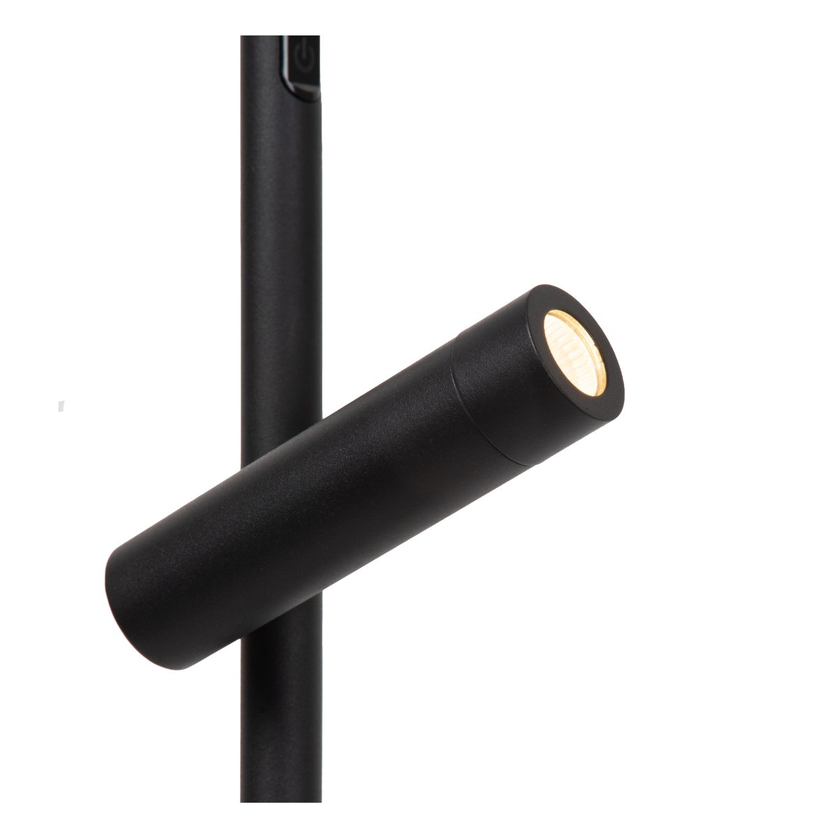 Ortolan Sort gulvlampe Fra Lucide - Uplighten har et drejeligt LED-panel i en cirkul&aelig;r form, der kan drejes om sin egen akse for at rette lyset efter behov og skinner b&aring;de opad og nedad - 690 lm i toppen og 506 lm i bunden.