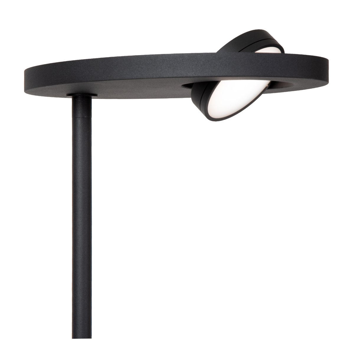 Ortolan Sort gulvlampe Fra Lucide - Uplighten har et drejeligt LED-panel i en cirkul&aelig;r form, der kan drejes om sin egen akse for at rette lyset efter behov og skinner b&aring;de opad og nedad - 690 lm i toppen og 506 lm i bunden.