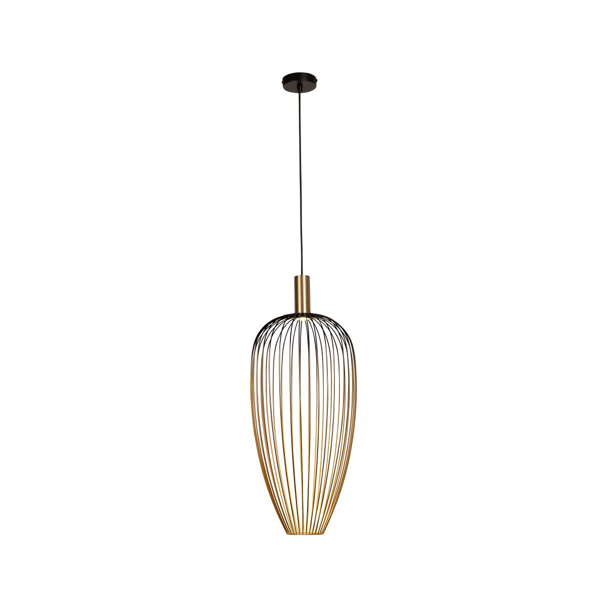 Aurelie Ø30 Guld loftslampe Fra Lucide - Aurelie er en elegant metalpendellampe, hvor sk&aelig;rmen g&aring;r fra sort i toppen til en varm guldfinish i bunden.