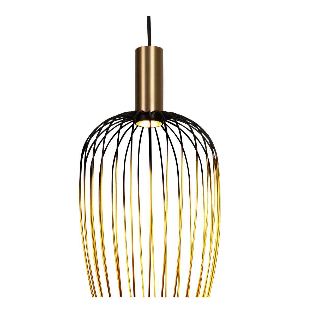 Aurelie Ø30 Guld loftslampe Fra Lucide - Aurelie er en elegant metalpendellampe, hvor sk&aelig;rmen g&aring;r fra sort i toppen til en varm guldfinish i bunden.