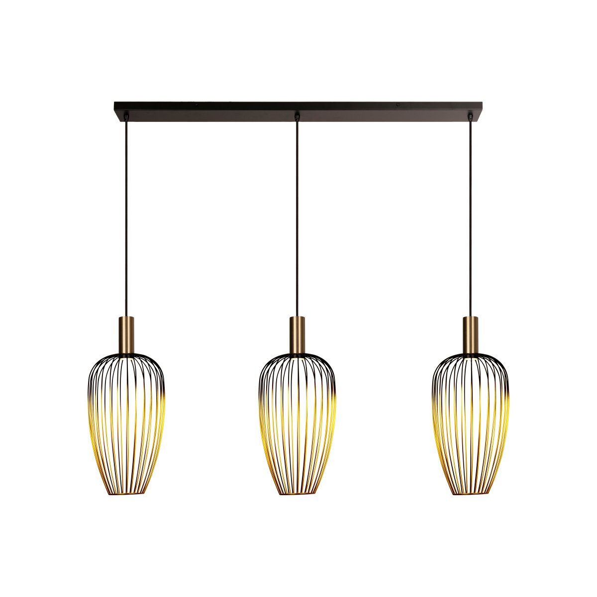 Aurelie 115cm Guld loftslampe Fra Lucide - Aurelie er en elegant metalpendellampe, hvor sk&aelig;rmene g&aring;r fra sort i toppen til en varm guldfinish i bunden.