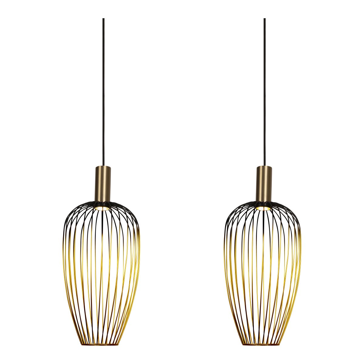 Aurelie 115cm Guld loftslampe Fra Lucide - Aurelie er en elegant metalpendellampe, hvor sk&aelig;rmene g&aring;r fra sort i toppen til en varm guldfinish i bunden.