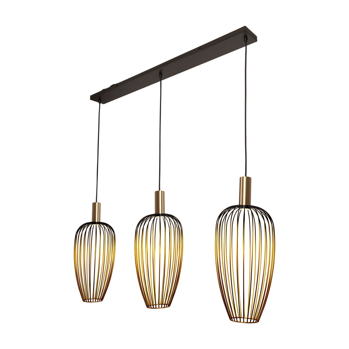 Aurelie 115cm Guld loftslampe Fra Lucide - Aurelie er en elegant metalpendellampe, hvor sk&aelig;rmene g&aring;r fra sort i toppen til en varm guldfinish i bunden.