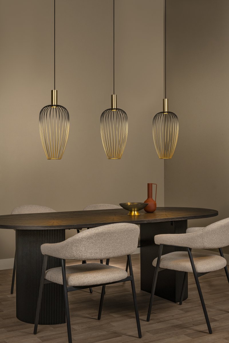 Aurelie 115cm Guld loftslampe Fra Lucide - Aurelie er en elegant metalpendellampe, hvor sk&aelig;rmene g&aring;r fra sort i toppen til en varm guldfinish i bunden.