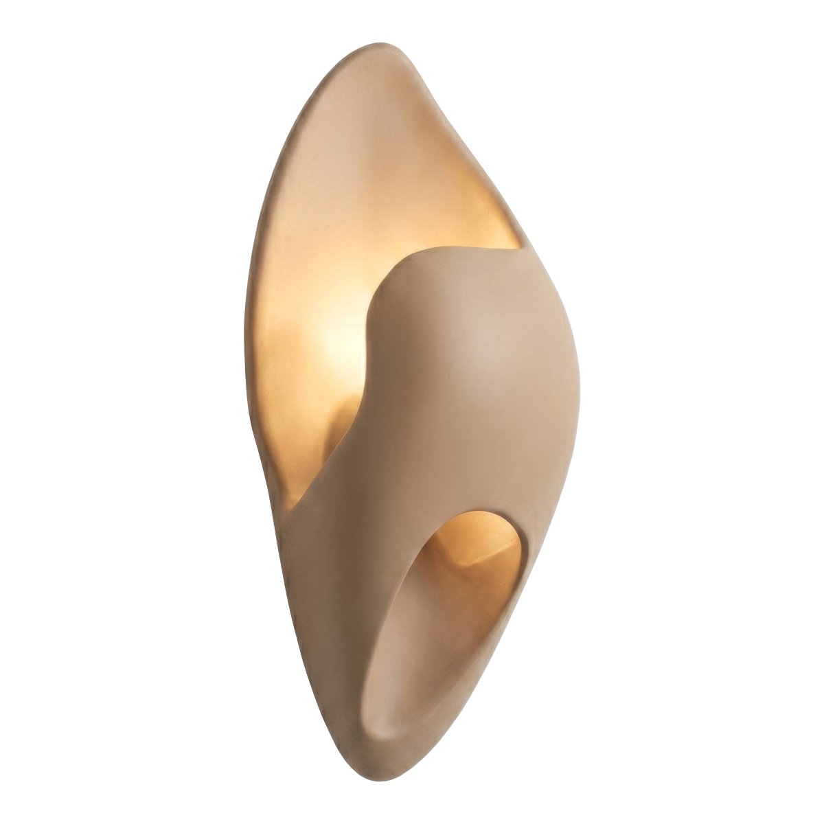 Yacinte 30cm Beige væglampe Fra Lucide - Yacinte er en dekorativ v&aelig;glampe i beige beton med en bl&oslash;d organisk form, der giver et stilfuldt og moderne udtryk.