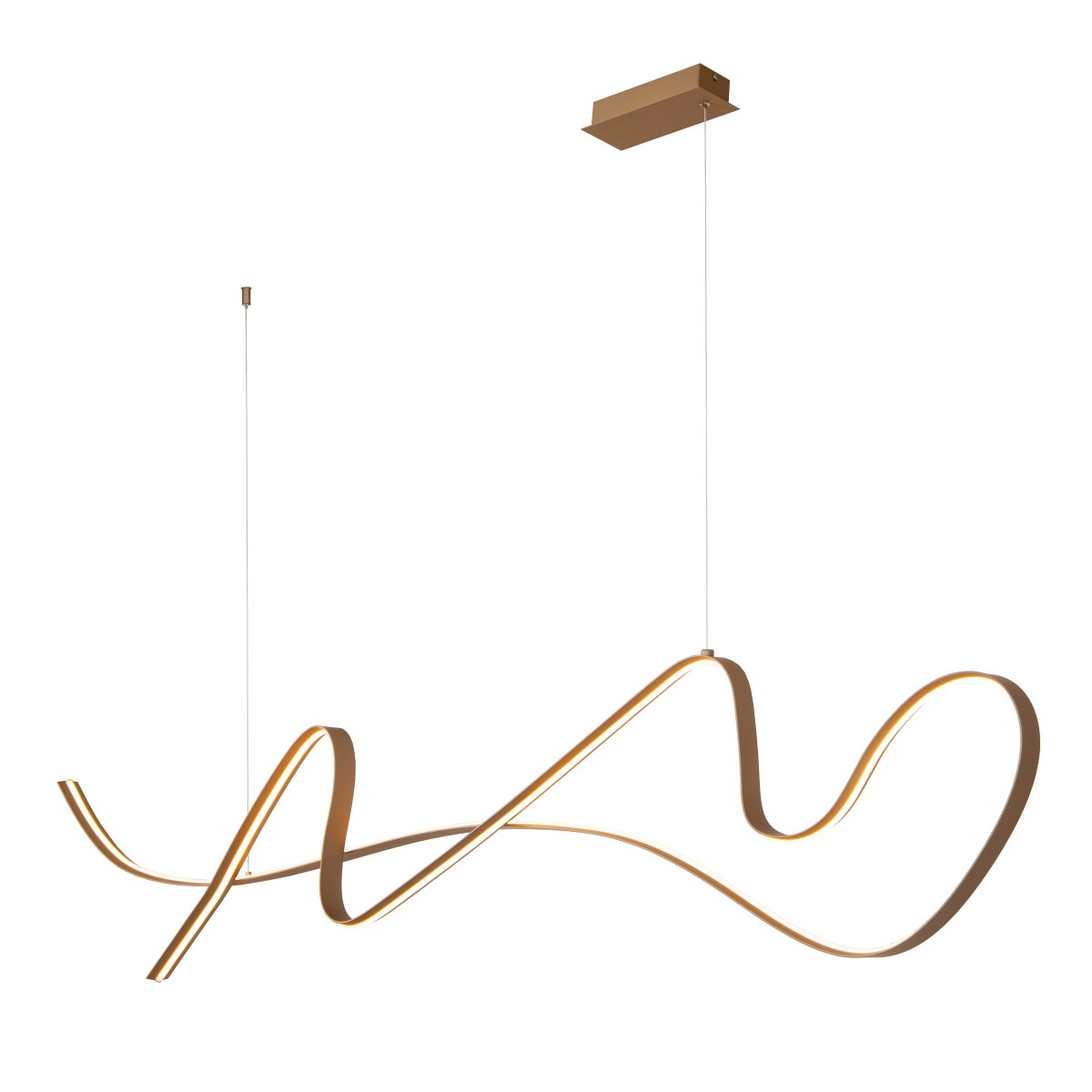 Lambada 165cm Champagne loftslampe Fra Lucide - Den integrerede LED-strip spreder et st&aelig;rkt og varmt hvidt lys, der b&aring;de lyser effektivt op og skaber en indbydende atmosf&aelig;re.
