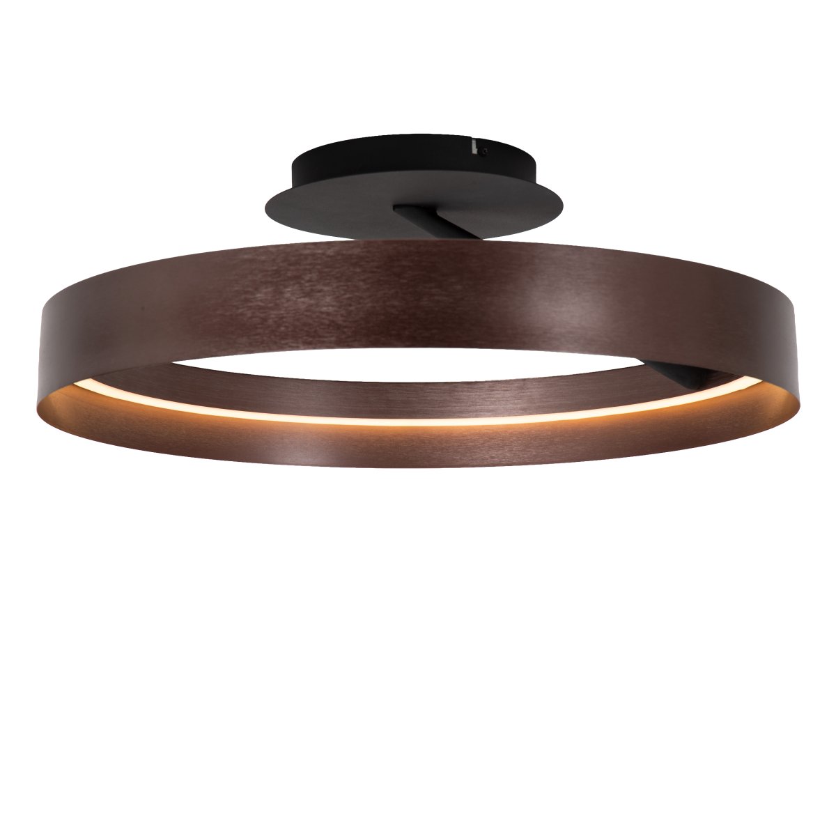 Leonard Ø55 Brun plafond Fra Lucide - Den cirkul&aelig;re sk&aelig;rm har en integreret LED-strip p&aring; indersiden, der spreder et kraftfuldt og j&aelig;vnt lys, perfekt til omr&aring;der i hjemmet, hvor god belysning er vigtig.