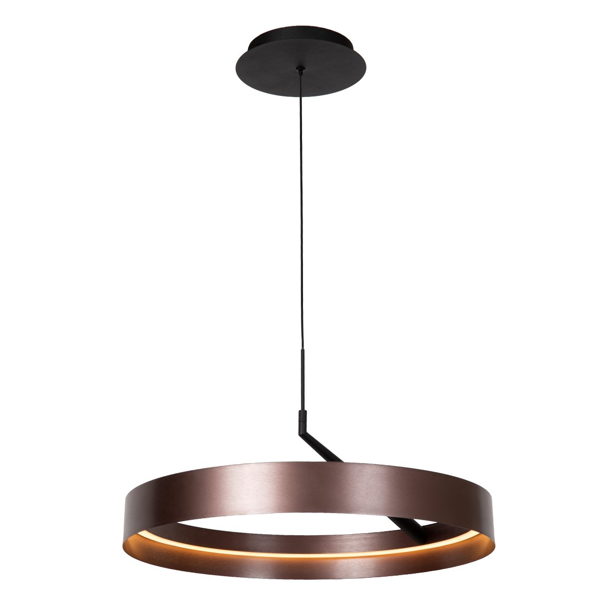 Leonard Ø55 Brun loftslampe Fra Lucide - Den cirkul&aelig;re sk&aelig;rm har en integreret LED-strip p&aring; indersiden, der spreder et kraftfuldt og j&aelig;vnt lys nedad, perfekt til omr&aring;der i hjemmet, hvor god belysning er vigtig.