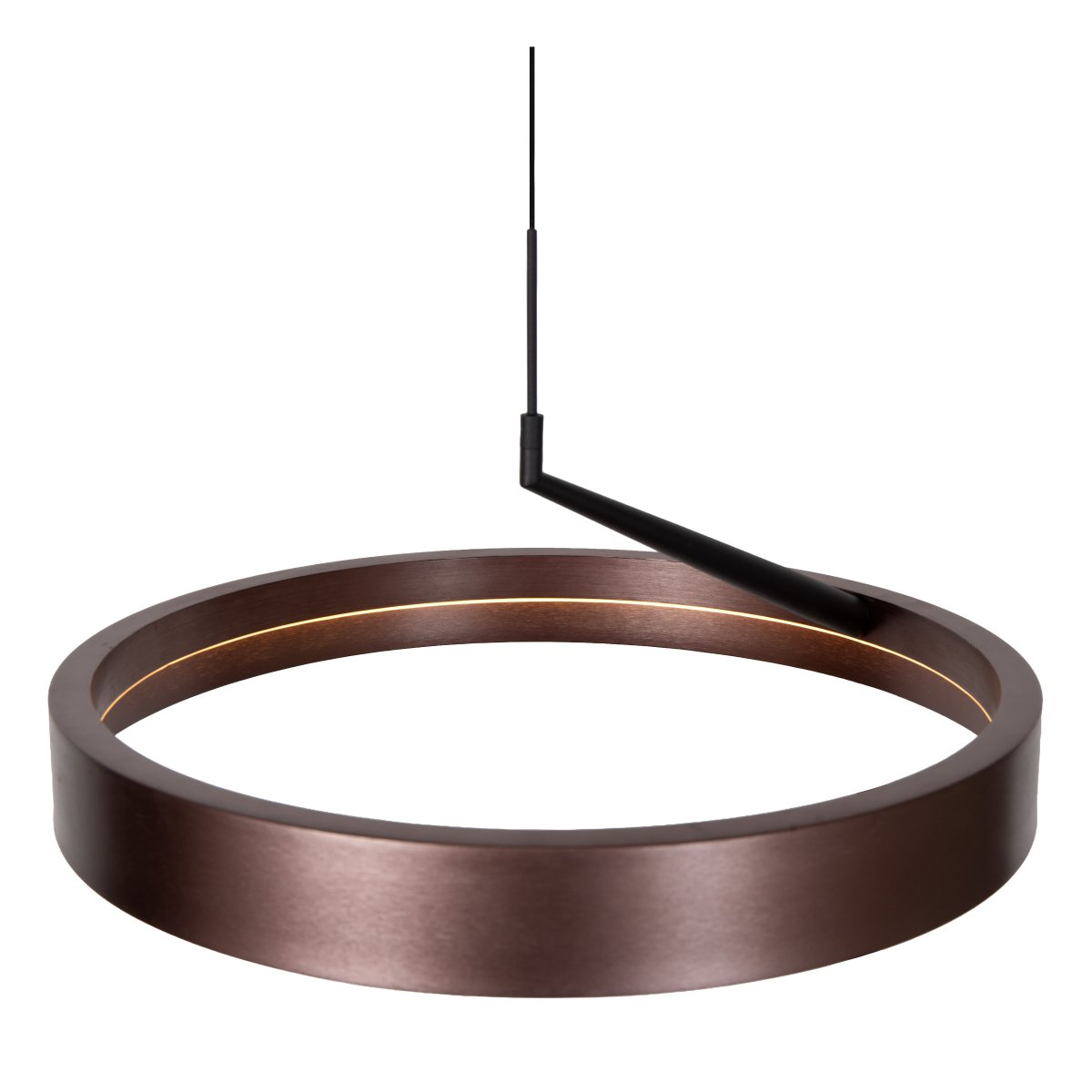 Leonard Ø55 Brun loftslampe Fra Lucide - Den cirkul&aelig;re sk&aelig;rm har en integreret LED-strip p&aring; indersiden, der spreder et kraftfuldt og j&aelig;vnt lys nedad, perfekt til omr&aring;der i hjemmet, hvor god belysning er vigtig.