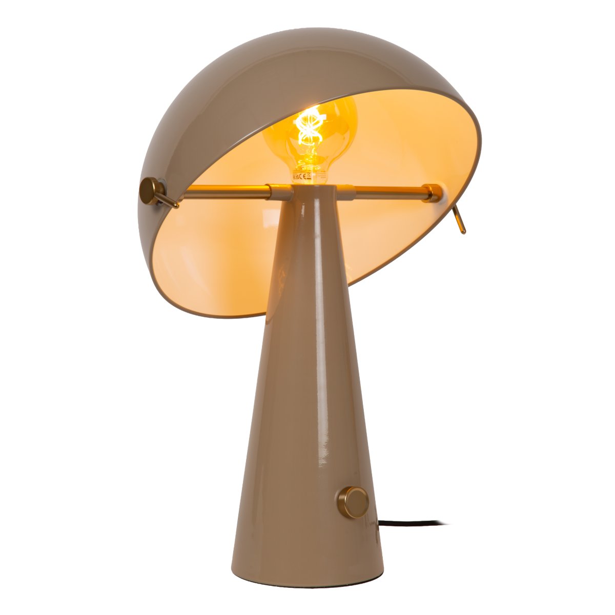 Barone 52cm Taupe bordlampe Fra Lucide - Barone er en elegant bordlampe i metal med en blank taupe-finish og stilfulde messingdetaljer.