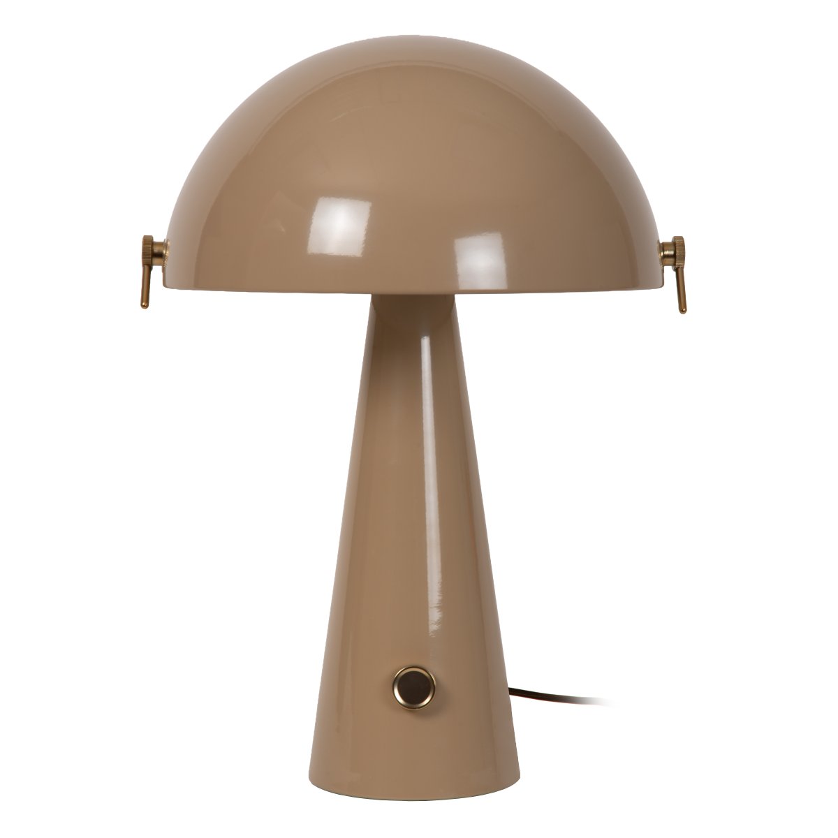 Barone 52cm Taupe bordlampe Fra Lucide - Barone er en elegant bordlampe i metal med en blank taupe-finish og stilfulde messingdetaljer.