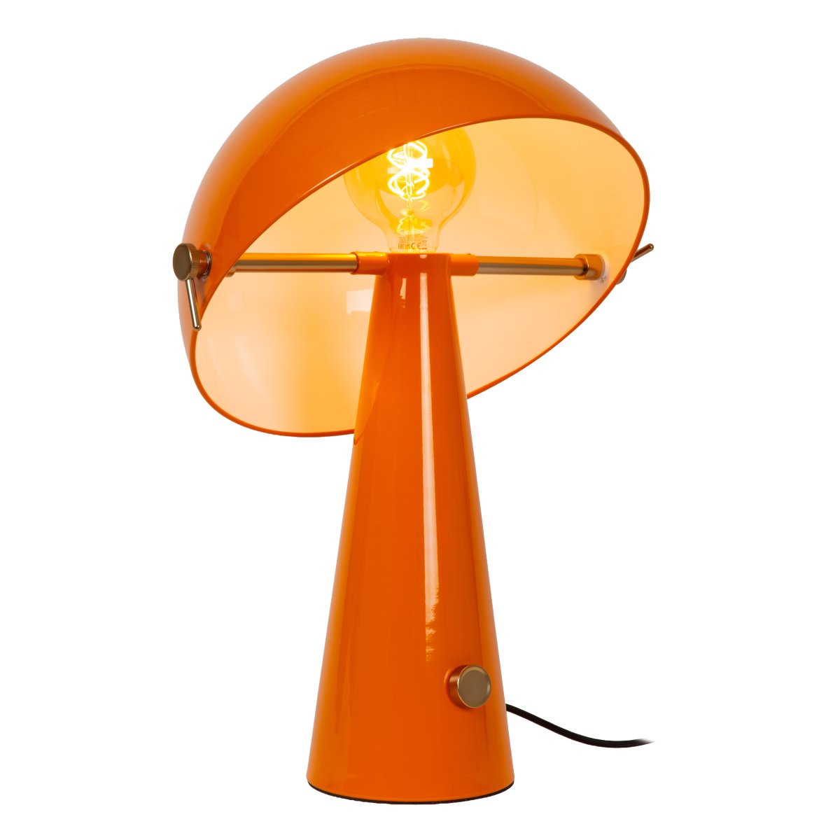 Barone 52cm Orange bordlampe Fra Lucide - Barone er en elegant bordlampe i metal med en skinnende orange finish og stilfulde messingdetaljer.