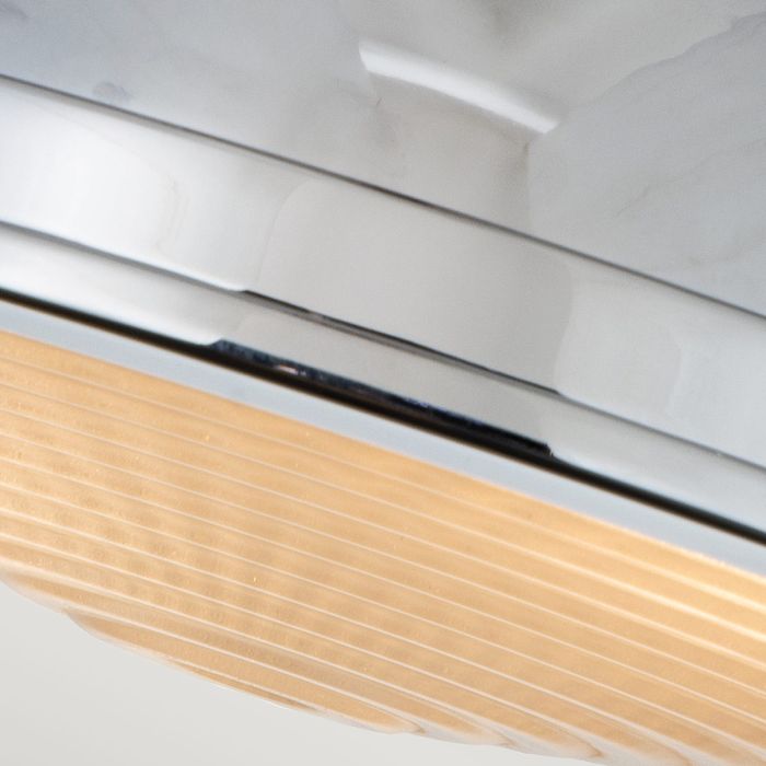 Amelia Ø32 Chrom plafond Fra Elstead Lighting - Amelias klassiska plafonddesign f&ouml;rnyar vintage-detaljer med en gjuten glasdiffusor, en gjuten metallram i polerad krom och dekorativa sp&auml;nnen.