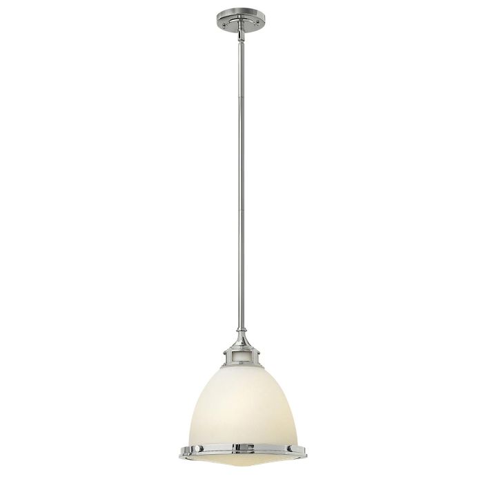 Amelia Ø32 Chrom loftslampe Fra Elstead Lighting - Amelia har en klassisk pendeldesign som f&ouml;rnyar vintage-detaljer med ett gjutet glasf&auml;ste, en gjuten metallram samt framtr&auml;dande g&aring;ngj&auml;rn och sp&auml;nnen.