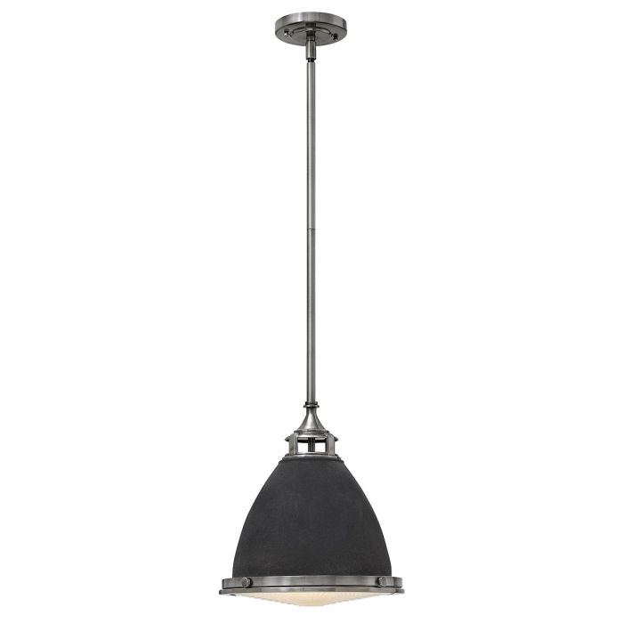 Amelia Ø32 Antik zink loftslampe Fra Elstead Lighting - Kupolen har en etsad prismatisk bottenlins, och denna helmetalliska versionen i antik-zink har en autentisk vintagelook.