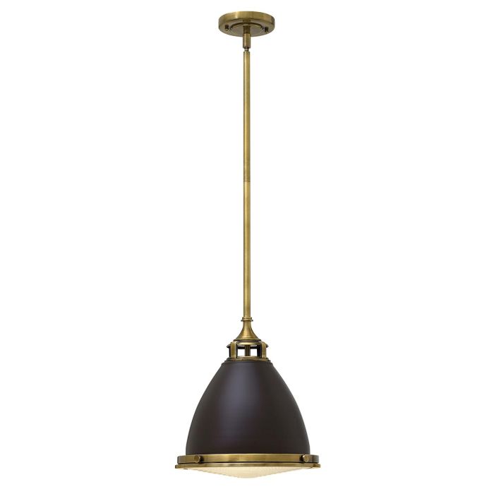 Amelia Ø32 Bronze/messing loftslampe Fra Elstead Lighting - Kupolen har en etsad prismatisk bottenlins, och denna helmetalliska versionen i brons och m&auml;ssingdetaljer har en autentisk vintagelook.