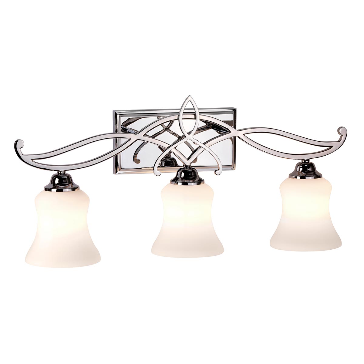 Brooke 60cm Poleret krom badeværelseslampe Fra Elstead Lighting - Brooke v&aelig;glampe har et opdateret traditionelt design med en minimalistisk smedet rulledetalje i poleret krom, der elegant komplementerer det &aelig;tsede opalglas.