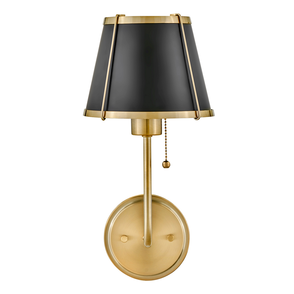 Clarke 40cm Messing/sort væglampe Fra Elstead Lighting - Clarke er en elegant væglampe lavet af stål med en smuk varm messingfinish og en stilfuld sort skærm.