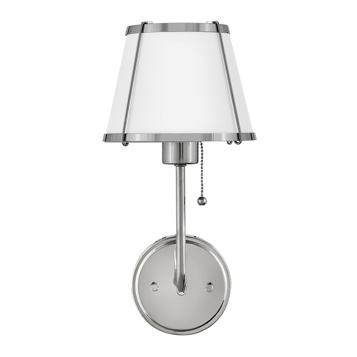 Clarke 40cm Nikkel/hvid væglampe Fra Elstead Lighting - Clarke er en elegant væglampe lavet af stål med en smuk poleret nikkelfinish og en stilfuld hvid skærm.