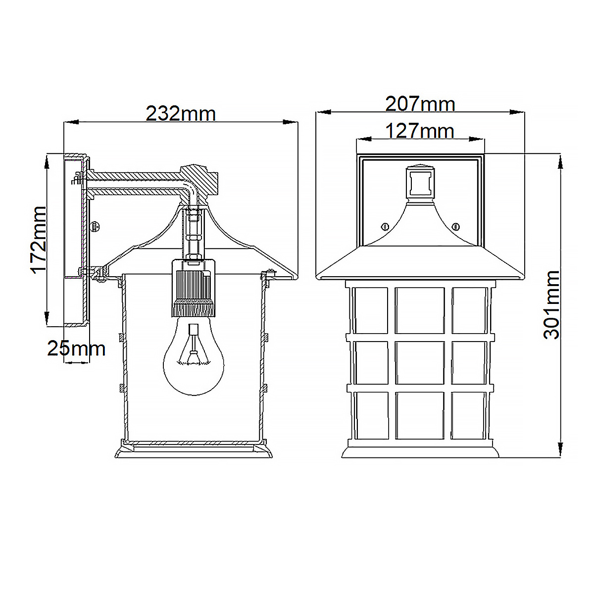 Freeport 30cm Sort udendørslampe Fra Elstead Lighting - Den er lavet af vejrbestandig komposit og glas og tilbyder en robust og langtidsholdbar konstruktion, der tåler hårde udendørsforhold uden at ruste eller korrodere.