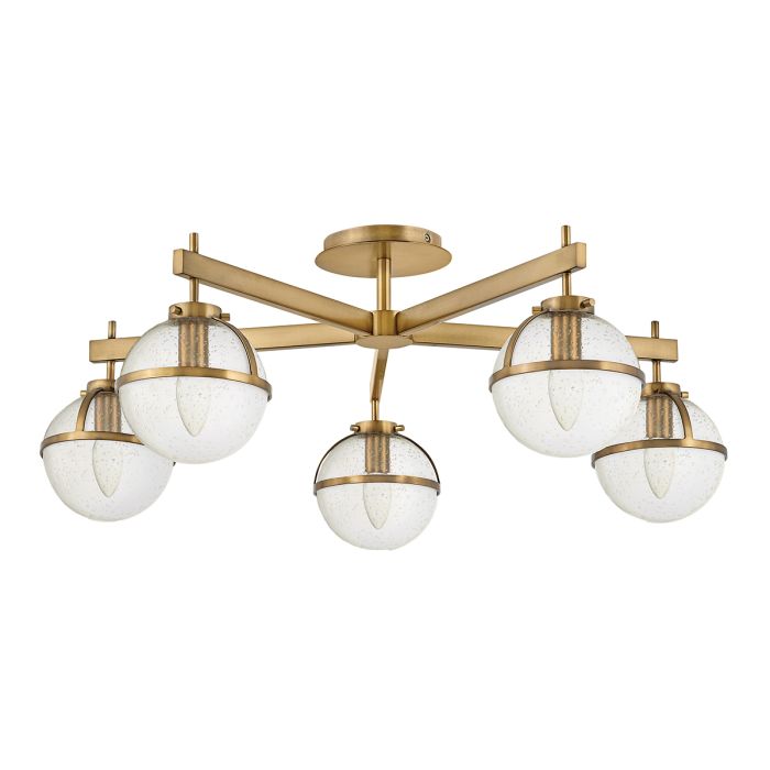 Hollis Ø80 Antik messing/transparent badeværelseslampe Fra Elstead Lighting - Hollis er en dekorativ loftlampe til badeværelset med et distinkt vintage-look og inspiration fra midten af det 20.