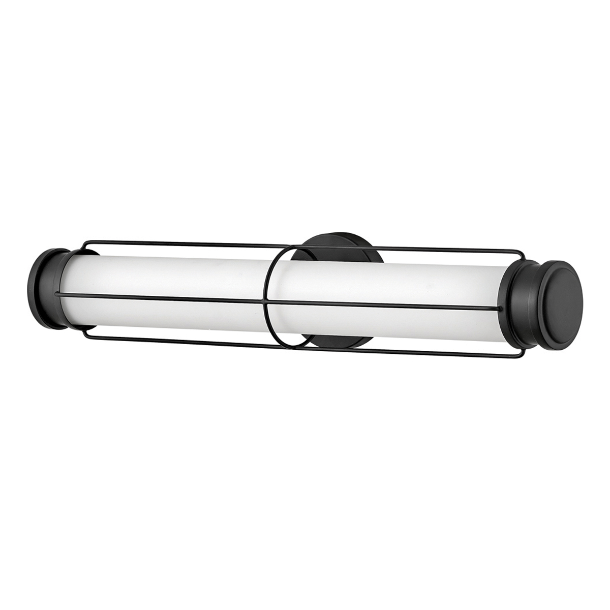 Saylor 60cm Sort badeværelseslampe Fra Elstead Lighting - Lampen er lavet af metal med en matsort finish og har et aflangt opalglas, der spreder et j&aelig;vnt og fint lys.
