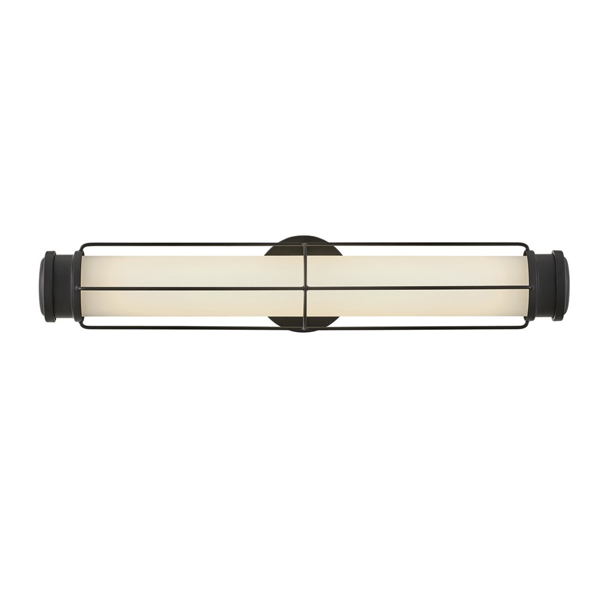 Saylor 60cm Sort badeværelseslampe Fra Elstead Lighting - Lampen er lavet af metal med en matsort finish og har et aflangt opalglas, der spreder et j&aelig;vnt og fint lys.