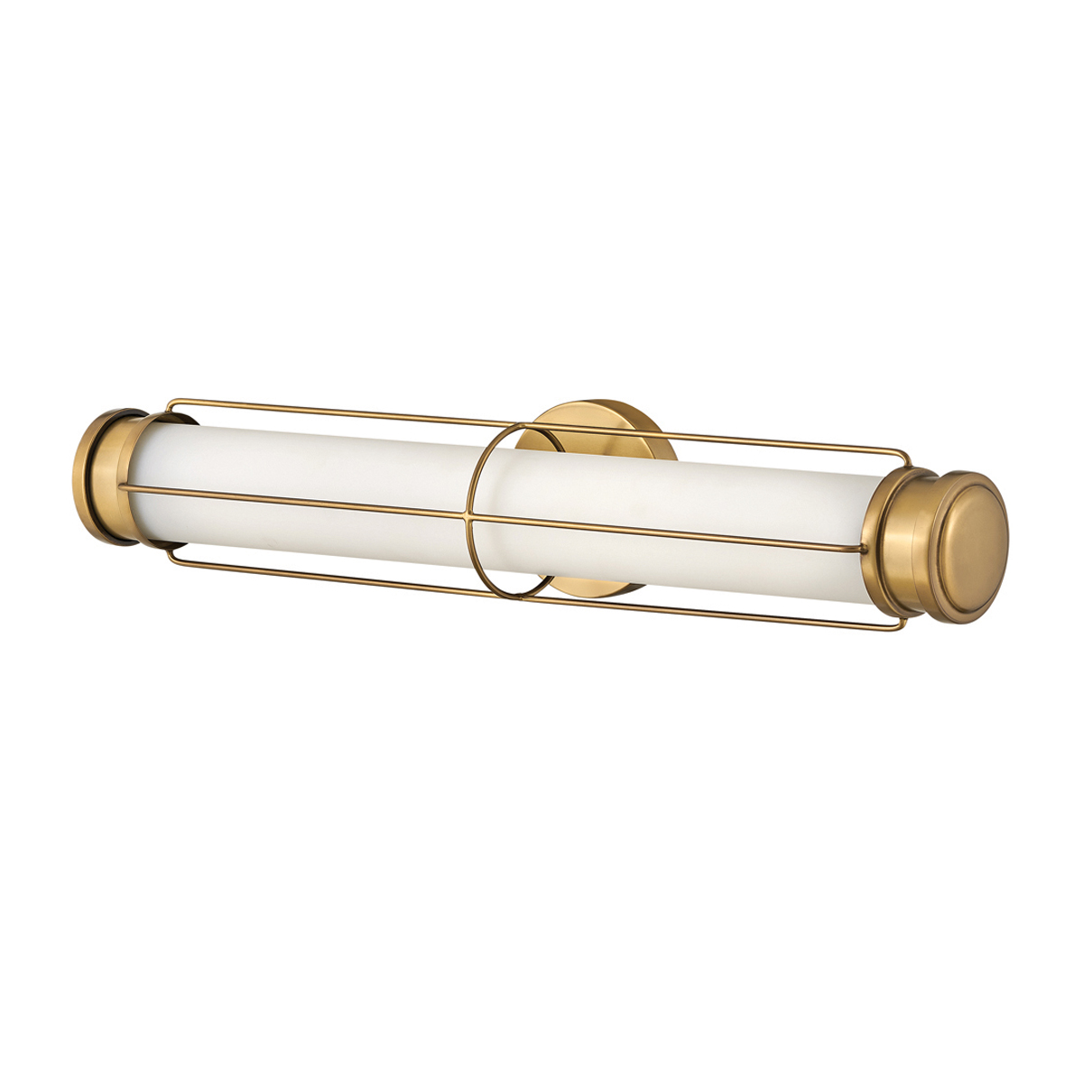 Saylor 60cm Messing badeværelseslampe Fra Elstead Lighting - Lampen er lavet af metal med en varm messingfinish og har et aflangt opalglas, der spreder et j&aelig;vnt og fint lys.