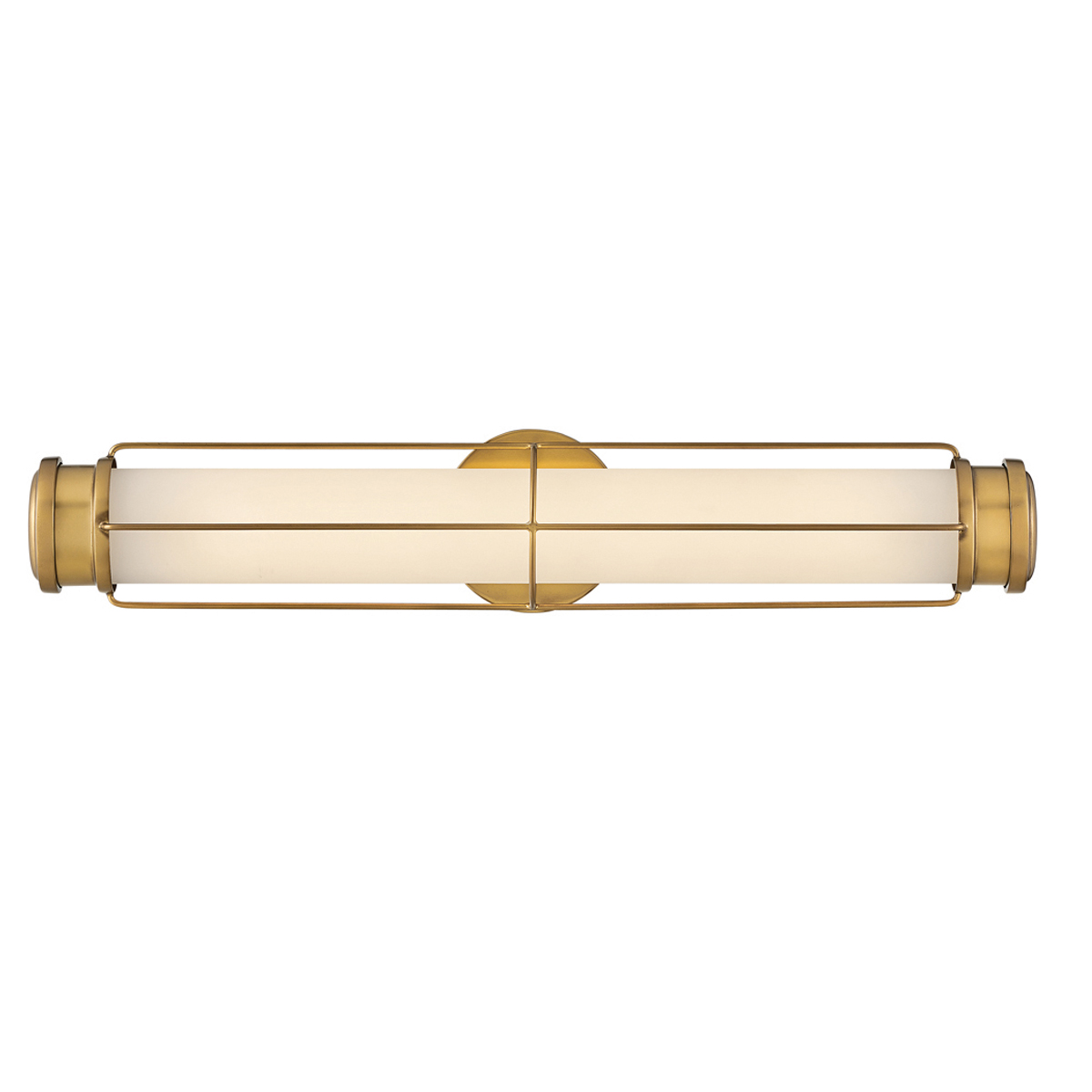 Saylor 60cm Messing badeværelseslampe Fra Elstead Lighting - Lampen er lavet af metal med en varm messingfinish og har et aflangt opalglas, der spreder et j&aelig;vnt og fint lys.